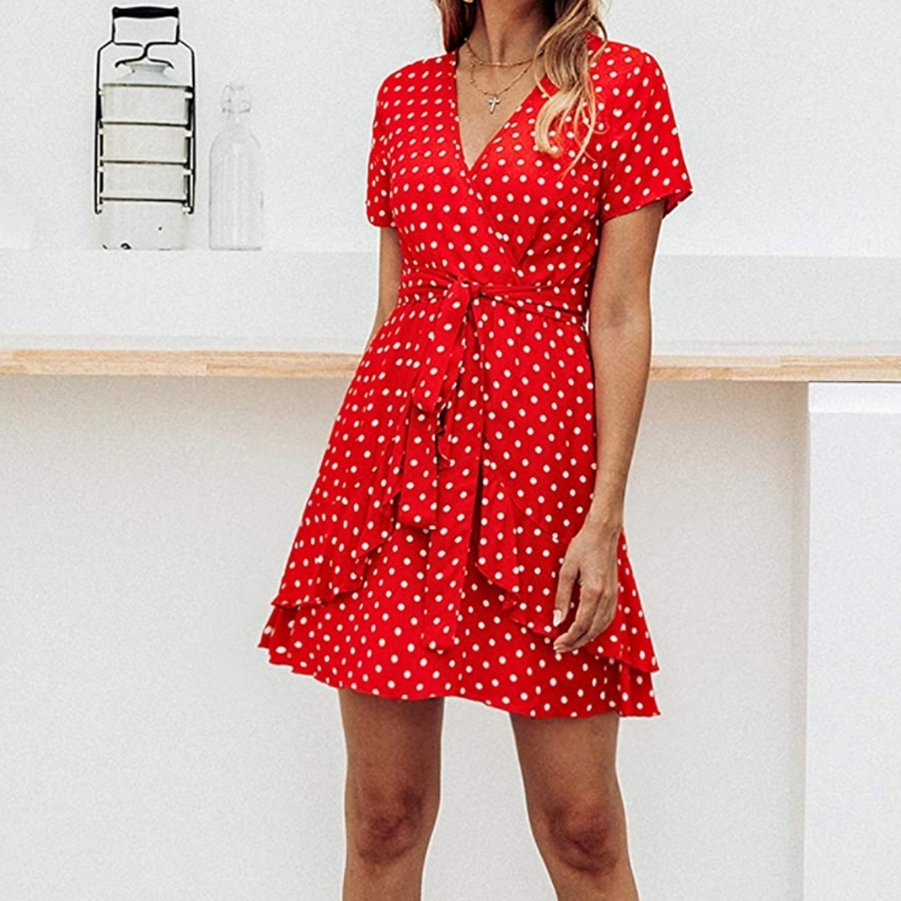 Womens Polka Dot Ruffles Dress